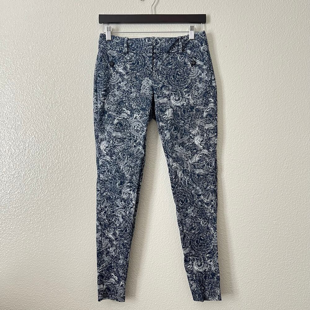 The Limited Exact Stretch Paisley Print Pants navy blue white